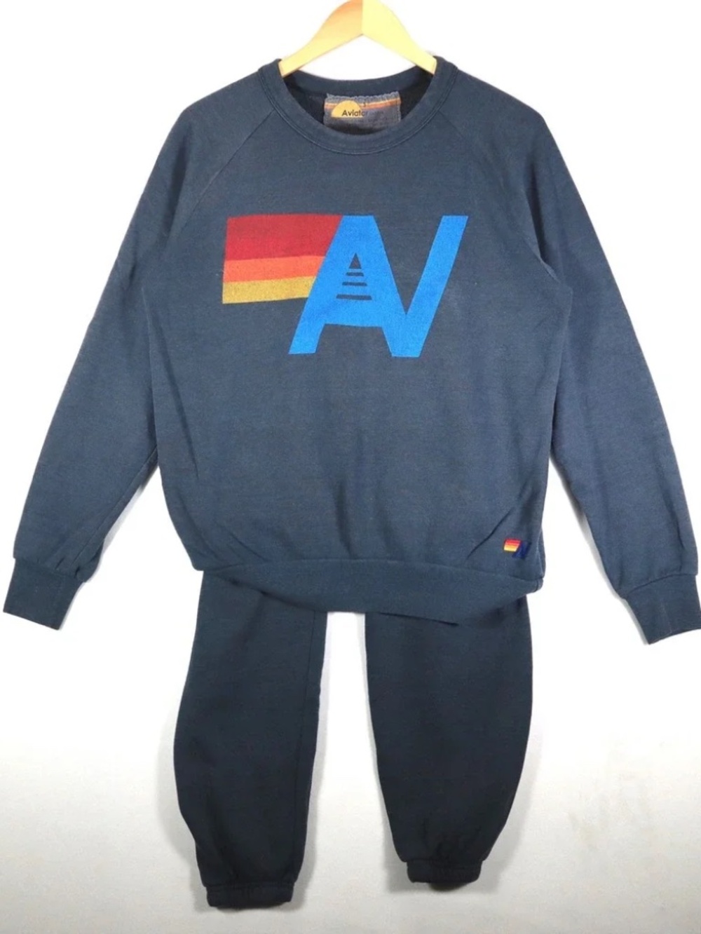 Aviator Nation AV Logo Charcoal Crewneck Sweatshirt Jogger Set